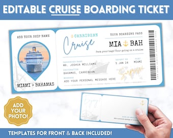 EDITABLE Cruise Ticket Template, CRUISE Boarding Pass, Cruise Ticket Vacation, Surprise Trip, Travel Ticket Gift, Canva template