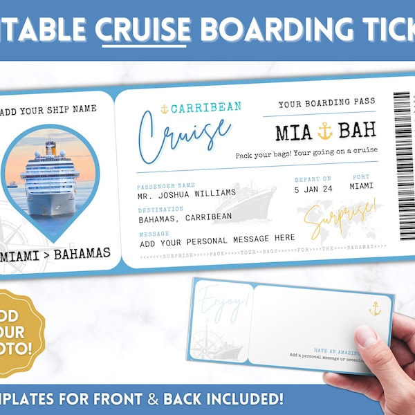 EDITABLE Cruise Ticket Template, CRUISE Boarding Pass, Cruise Ticket Vacation, Surprise Trip, Travel Ticket Gift, Canva template