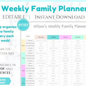 EDITABLE Weekly FAMILY PLANNER Command Center | Family Planner | Printable Family Calendar | Family Household Weekly Schedule | Homeschool
