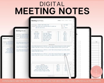 Digital Meeting Minutes Template, Editable Meeting Notes, Digital Planner, GoodNotes, iPad, Business Project Record, Agenda, Note Taking