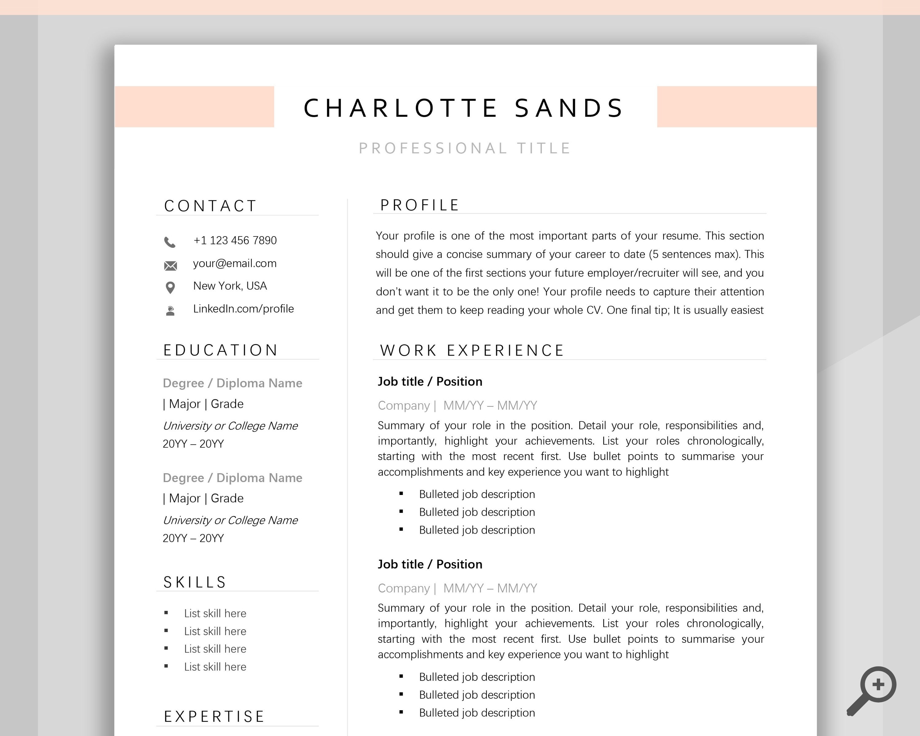 cv-template-resume-word-professional-resume-template-etsy-uk