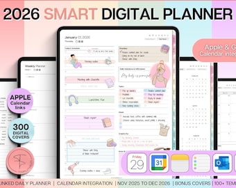 2026 Digital Planner, Colorful GoodNotes Planner, Daily Weekly, Monthly Planner, Undated Life Planner, Notability, iPad, Smart Apple links