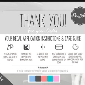 Vinyl Decal Thank You Business Card Instructions, BUNDLE Printable Decal Application Order Card, DIY Sticker Seller Packaging Label image 2