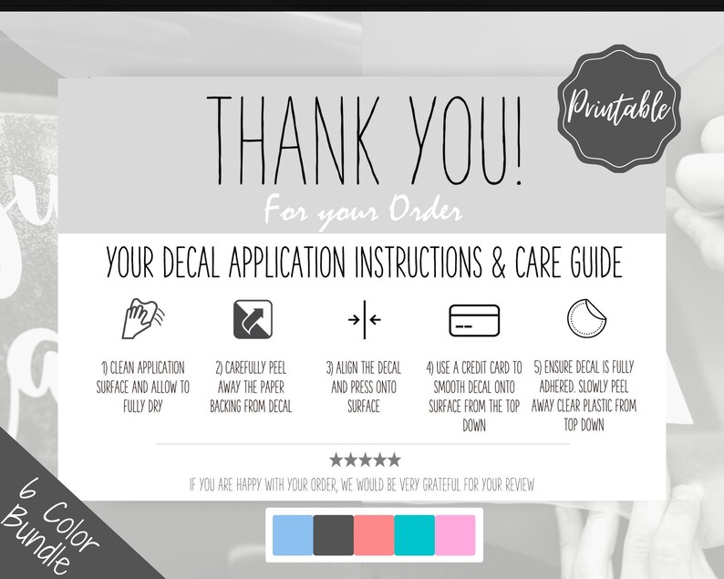 Vinyl Decal Thank You Business Card Instructions, BUNDLE Printable Decal Application Order Card, DIY Sticker Seller Packaging Label image 2