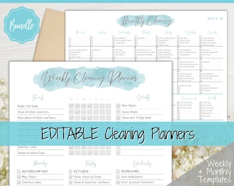 EDITABLE Cleaning Planner, EDITABLE Cleaning Checklist, Cleaning Schedule, Weekly House Chores, Clean Home Routine, Monthly Cleaning List