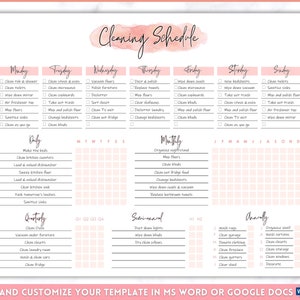 EDITABLE Cleaning Planner, Cleaning Checklist, Cleaning Schedule, Weekly House Chores, Adhd Clean Home, Monthly, Household Planner Printable