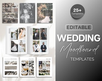 Modello di scheda dell'umore del matrimonio, scheda di visione del matrimonio modificabile, scheda di visione digitale, modello di matrimonio, raccoglitore di nozze, lista di controllo, tema, Canva