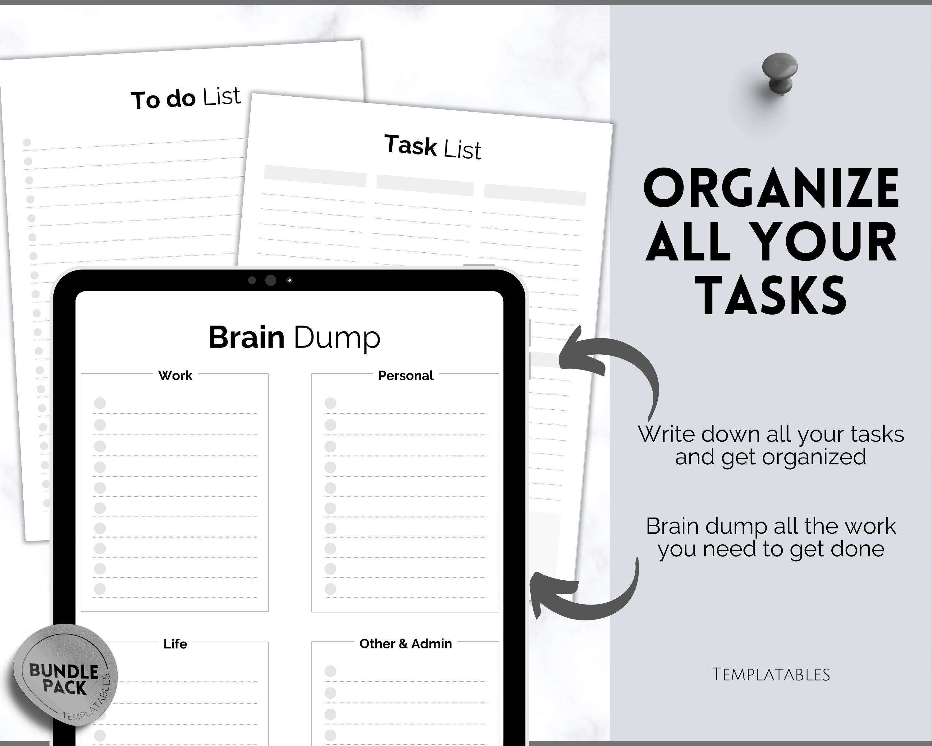 Task Triage, to Do List Printable, Brain Dump Template, Task Checklist ...