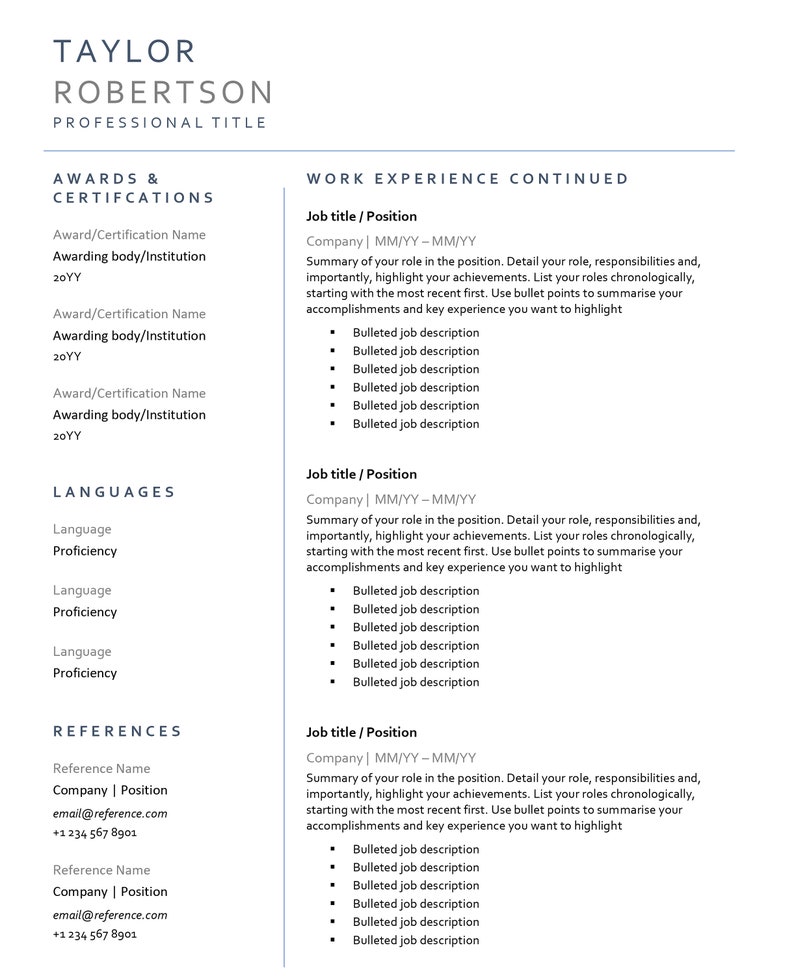 Minimalist Executive CV template free RESUME TEMPLATE Word Professional Resume Template Curriculum Vitae Resume Template Bundle