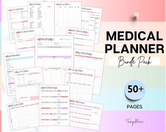 Medical Planner bundle, 50 Medical Binder pages, Medical Trackers | Printable Medication, Symptom, Bill, Doctor Visits, Health Pain trackers