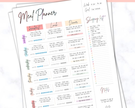 【NEW限定品】 Weekly DIARY! FOOD Meal Tracker Meal Printable, Planner 手帳・カレンダー