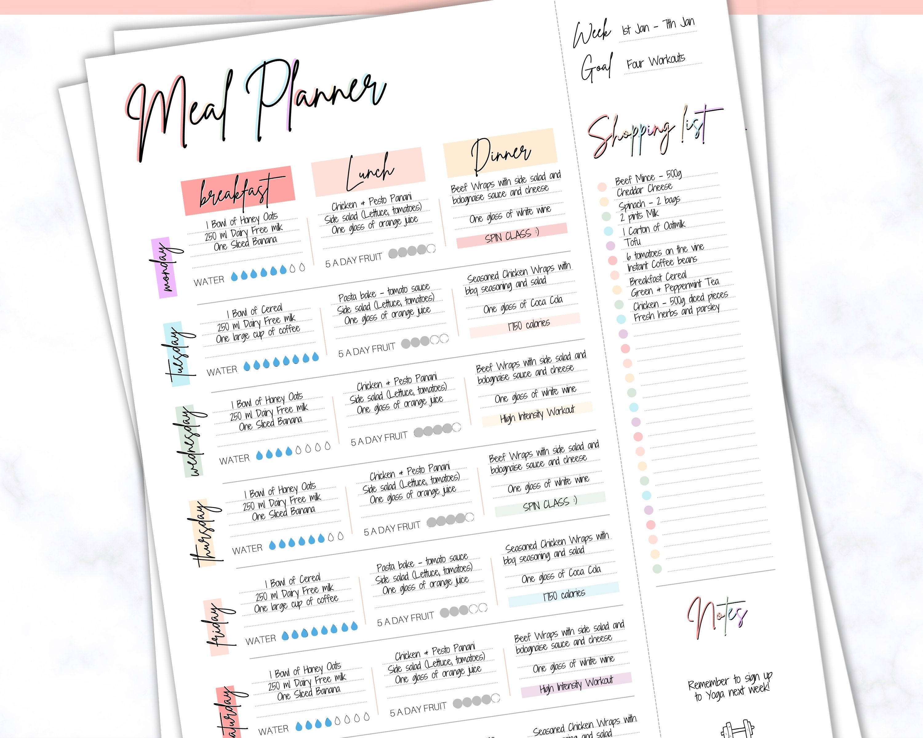 最も優遇 FOOD Tracker Meal Printable, Planner Meal Weekly DIARY! 手帳