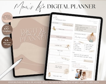 2025 Mom Life Digital Planner, MOM Digital Planner, Busy Mom, GoodNotes, iPad, Digital Life Planner, FREE stickers & Covers, Stay at home