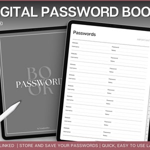 Password Book, Digital Password Tracker with tabs, Password Keeper & Organizer, Password Log, Goodnotes, Notability, iPad, Digital Notebook