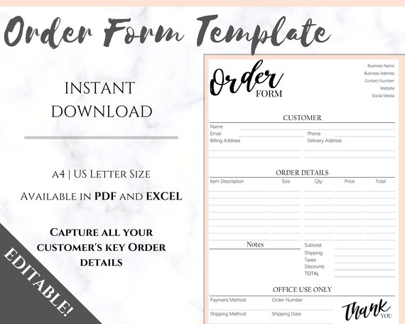 order form invoice template editable custom receipt template etsy
