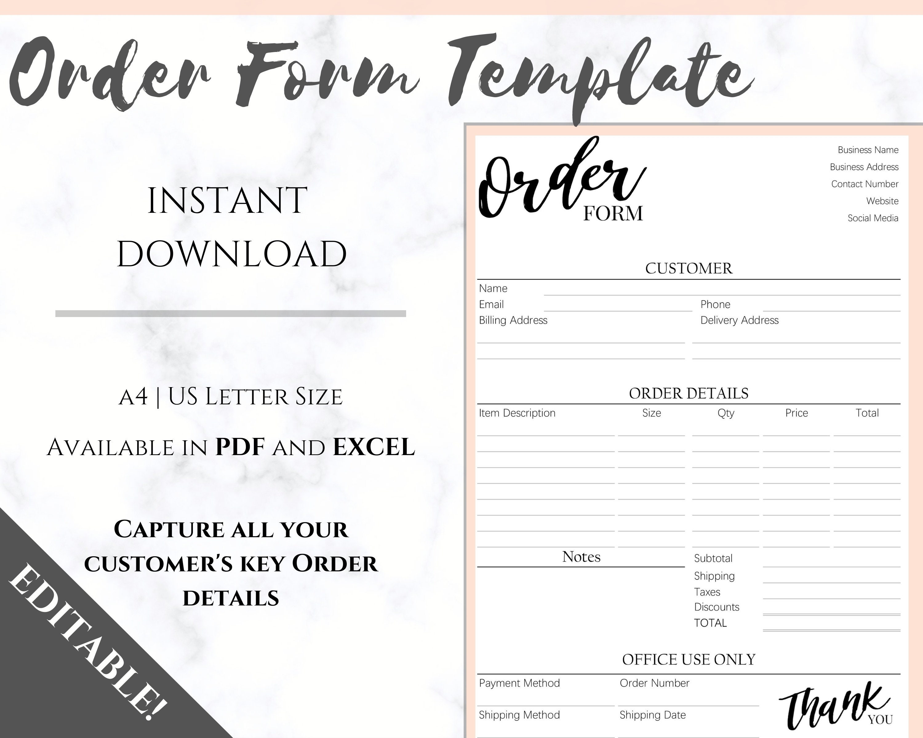 order form invoice template editable custom receipt template etsy