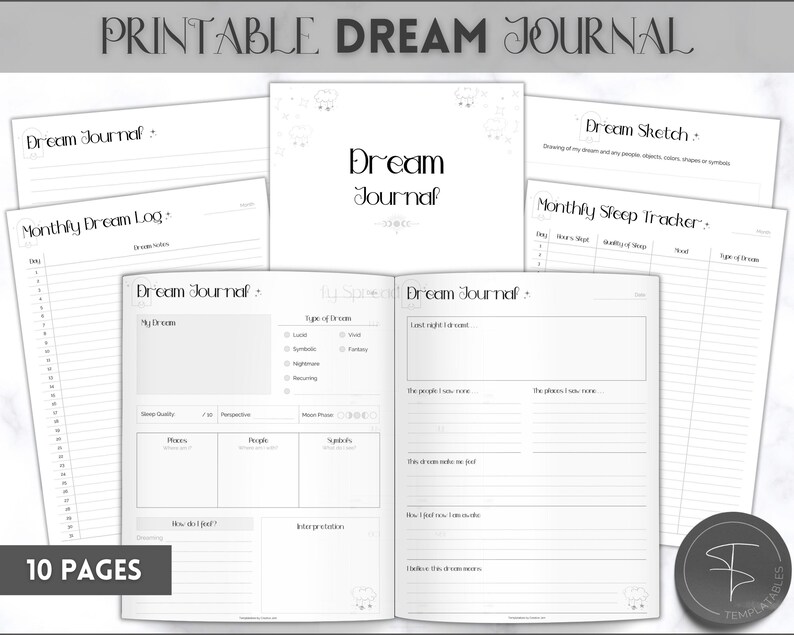 Printable Dream Journal, 10 Page BUNDLE, Dream Analysis, Dream ...