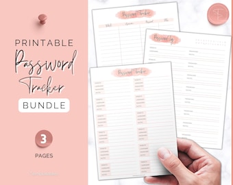 Password Tracker BUNDLE, 3 printable Password Log & organizers, password keeper sheet, password journal book, password template manager