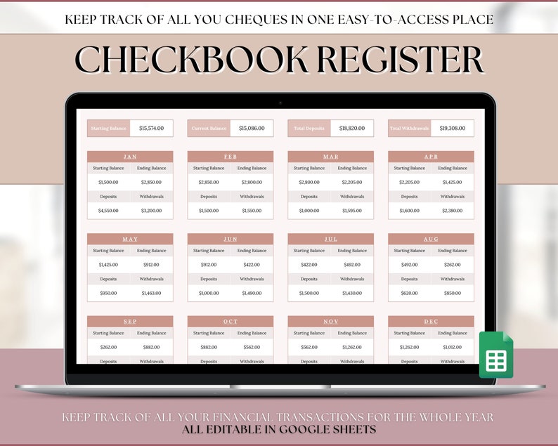 Checkbook Register Spreadsheet, Google Sheets Check Register, Bill ...