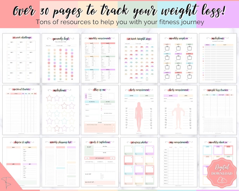 Weight Loss Journal, Weightloss Tracker, Fitness Planner Printable, Weight Loss Chart, Pounds Lost, Body Measurements, Meal Planner image 3