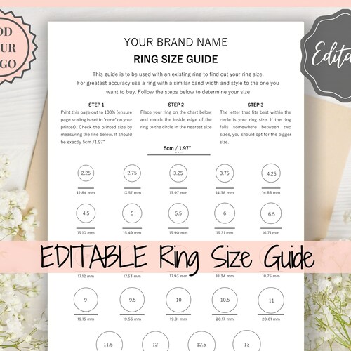Free Printable Ring Sizer Find Your Ring Size Paper Ring Etsy Israel