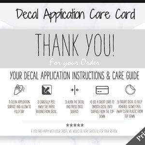 Vinyl Decal Thank You Business Card Instructions, BUNDLE Printable Decal Application Order Card, DIY Sticker Seller Packaging Label