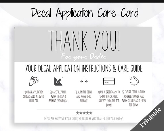 Vinyl Decal Thank You Business Card Instructions, BUNDLE Printable Decal Application Order Card, DIY Sticker Seller Packaging Label
