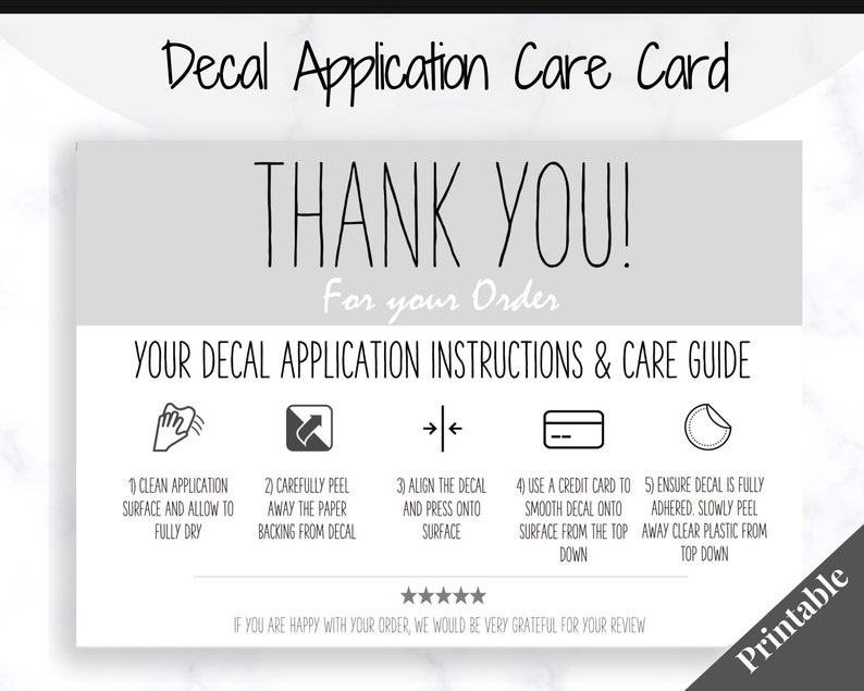 Vinyl Decal Thank You Business Card Instructions, BUNDLE Printable Decal Application Order Card, DIY Sticker Seller Packaging Label image 1