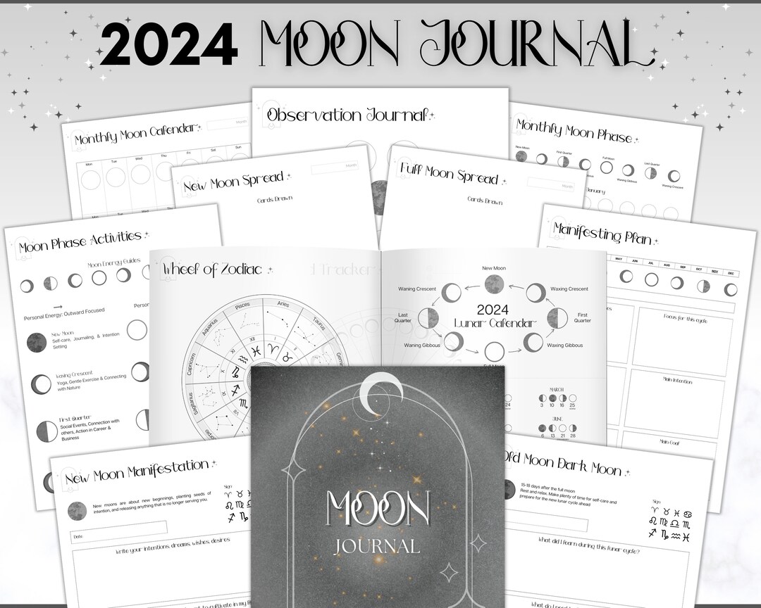 2024 Moon Journal, Moon Calendar, Moon Phases, 2024 2025 Lunar