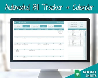 Bill Payment Calendar, Google SHEETS Spreadsheet, Automated Monthly Bill Tracker,  Budget Expense, Finance Template, Bills Checklist, Annual