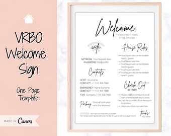 VRBO Welcome Sign Template, Wifi password Sign Printable, Airbnb Welcome Book, Host House Rules, Vacation Rental, Check Out, Air bnb Sign