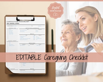 Elderly Care Caregiving Checklist. EDITABLE Printable is ideal for Caregivers. Daily cleaning, Daily Tasks, Housekeeping, Care log Template