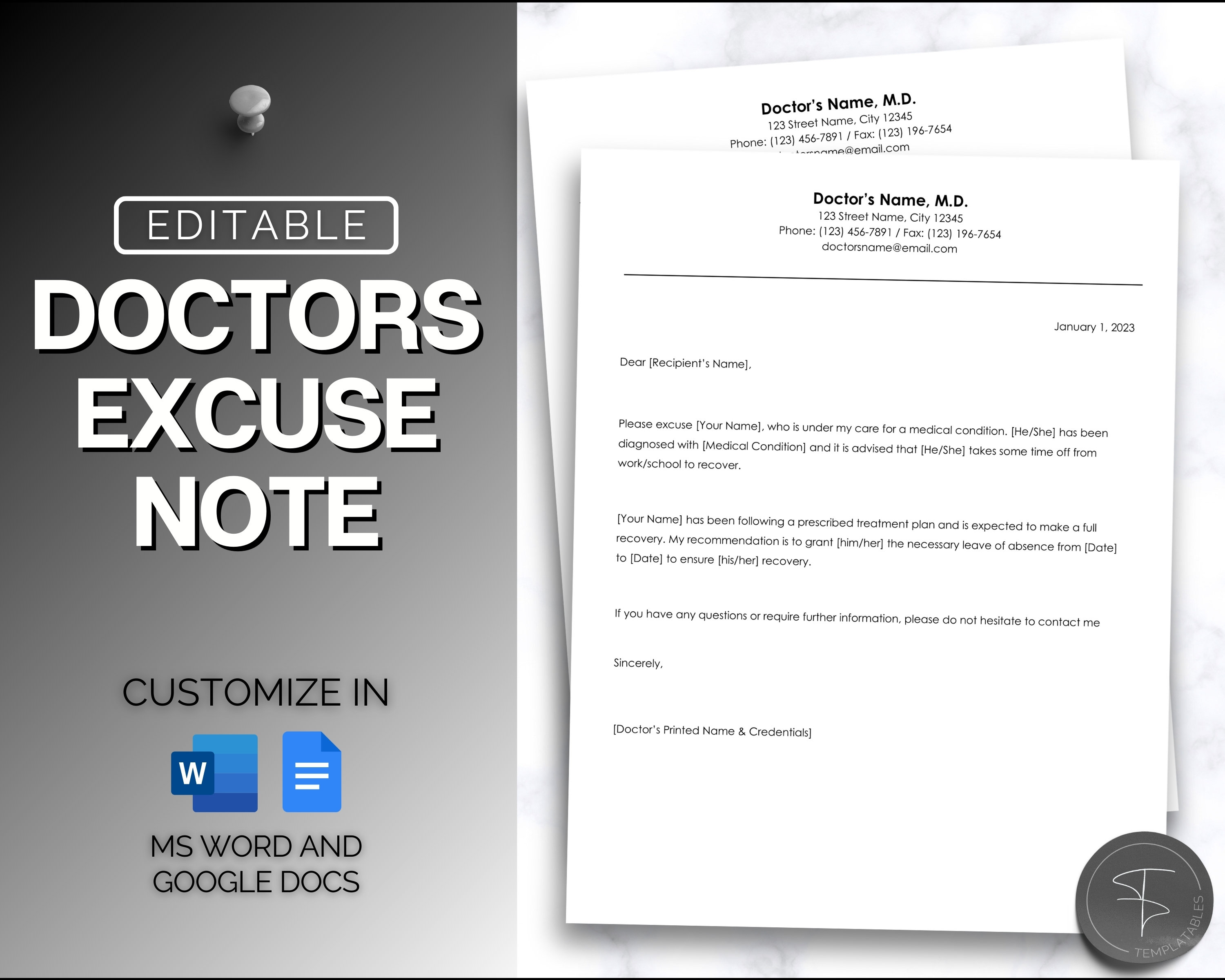 Doctors Excuse Note, Editable Template, Fake Doctors Note, Medical Note ...