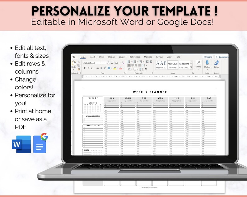 Weekly Hourly Planner EDITABLE Weekly Schedule, Daily Planner ...