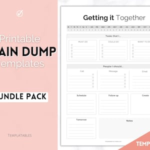 ADHD Brain Dump BUNDLE, To Do List Printable, Daily Planner Template, Productivity, Priority Matrix, Work Day, Task Thoughts Organizer PDF