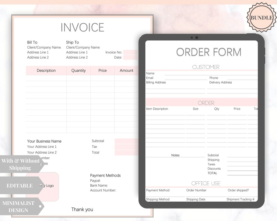 INVOICE Template & ORDER FORM Editable. Custom Receipt - Etsy