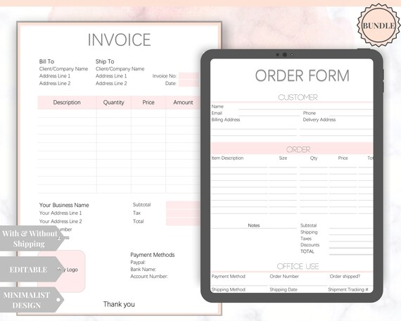 INVOICE Template & ORDER FORM Editable. Custom Receipt | Etsy UK