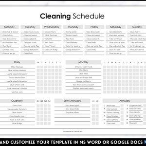 EDITABLE Cleaning Planner, Cleaning Checklist, Cleaning Schedule, Weekly House Chores, Adhd Clean Home, Monthly, Household Planner Printable