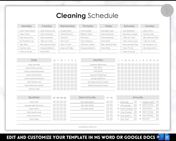 Editable Cleaning Schedule Printable Cleaning Checklist -  Norway