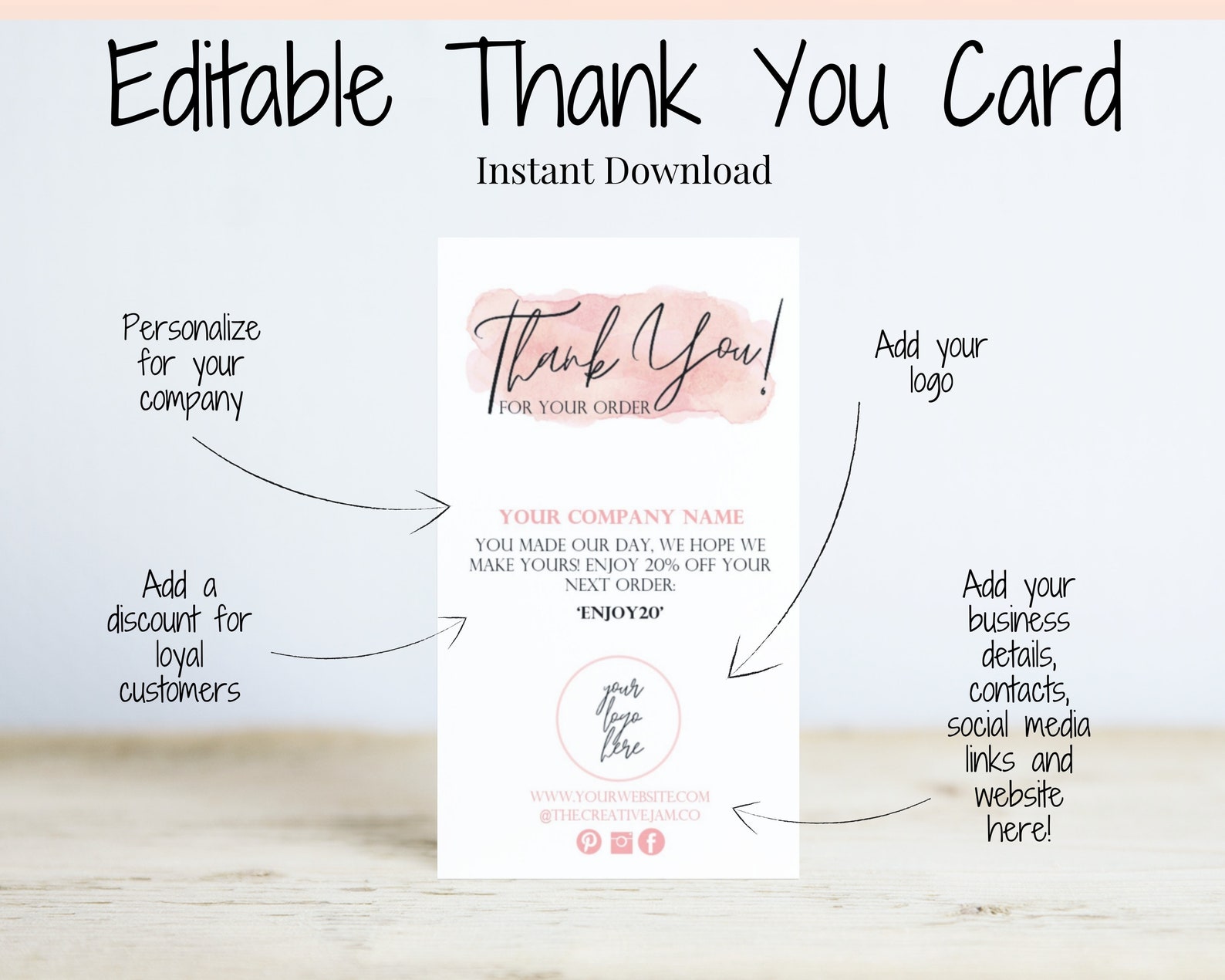 Business Thank You for Your Order Insert Card Template. | Etsy