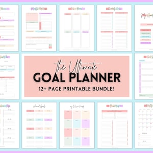 Goal Planner BUNDLE, 2024 Goals Tracker, SMART Goal Setting Kit, New Year, Monthly Habits Reflections, Productivity, Vision Board Printables image 1