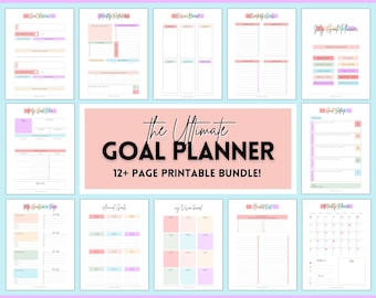 Goal Planner BUNDLE, 2023 Goals Tracker, SMART Goal Setting Kit, New Year, Monthly Habits Reflections, Productivity, Vision Board Printables