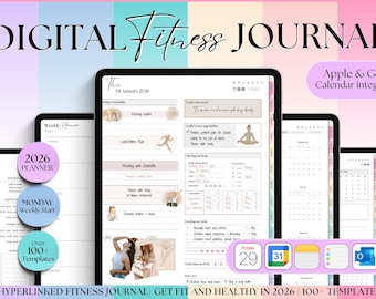 Planificador digital de fitness 2026, planificador de fitness GoodNotes, diario de fitness, seguimiento de pérdida de peso, planificador de entrenamiento para iPad, plantilla de bienestar
