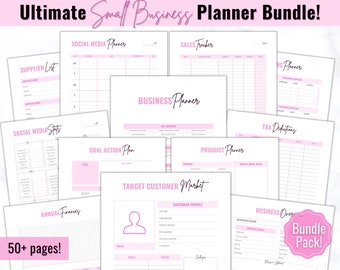 50 Business Planner Printables, Small Business Planner BUNDLE, Side Hustle, Business Trackers, Social Media, Finances, Content, Order, Etsy