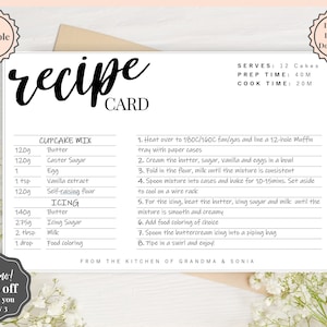 EDITABLE Recipe Card template, Recipe Template, Recipe Cards Printable, Simple, Retro, 4x6, Insert, Minimal, Sheet, Recipe Box, Sheet, Book