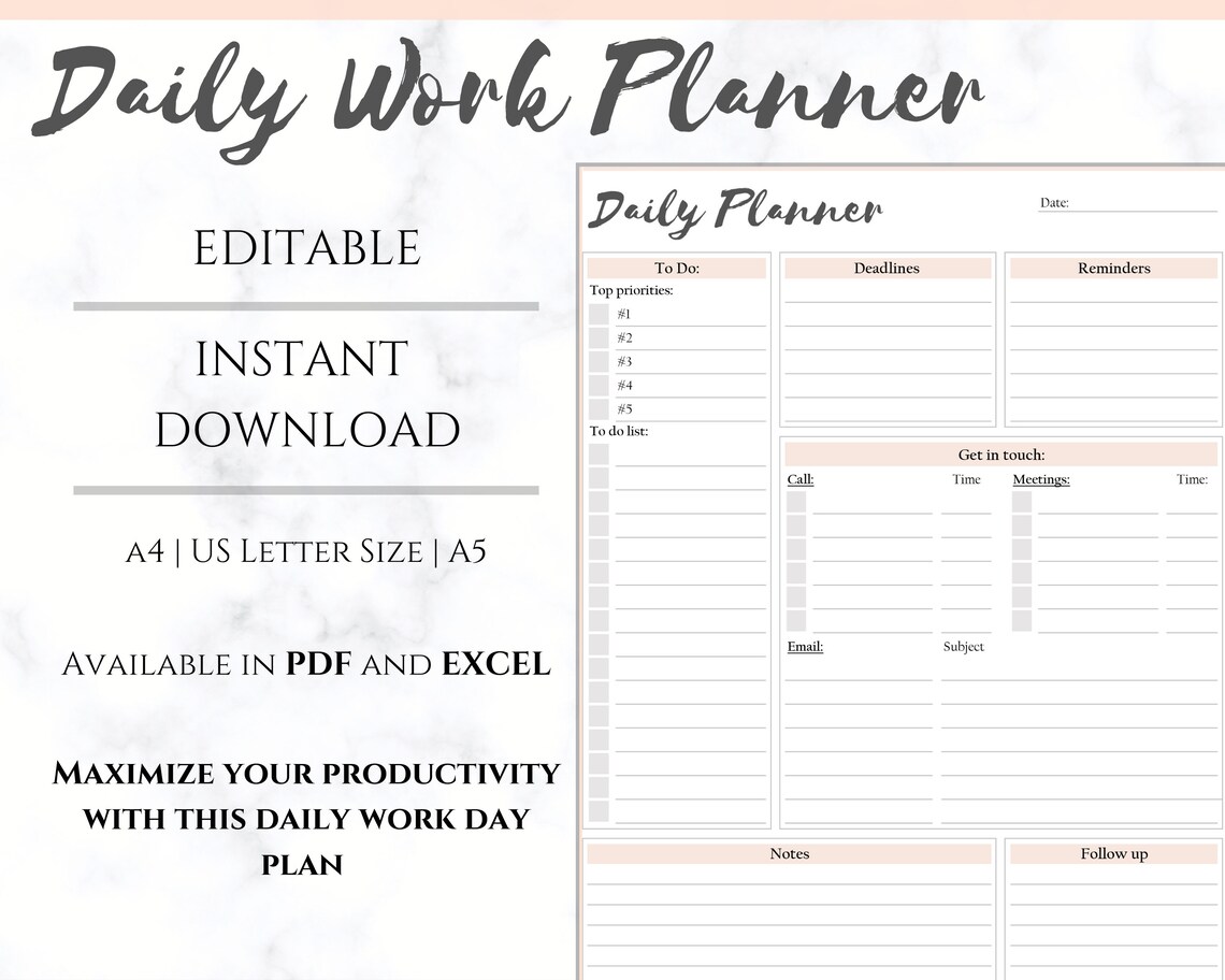 EDITABLE DAILY PLANNER | to Do List | Printable Productivity Day ...