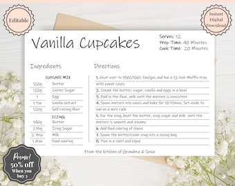 EDITABLE Recipe Card template, Recipe Template, Recipe Cards Printable, Simple, Retro, 4x6, Insert, Minimal, Sheet, Recipe Box, Sheet, Book