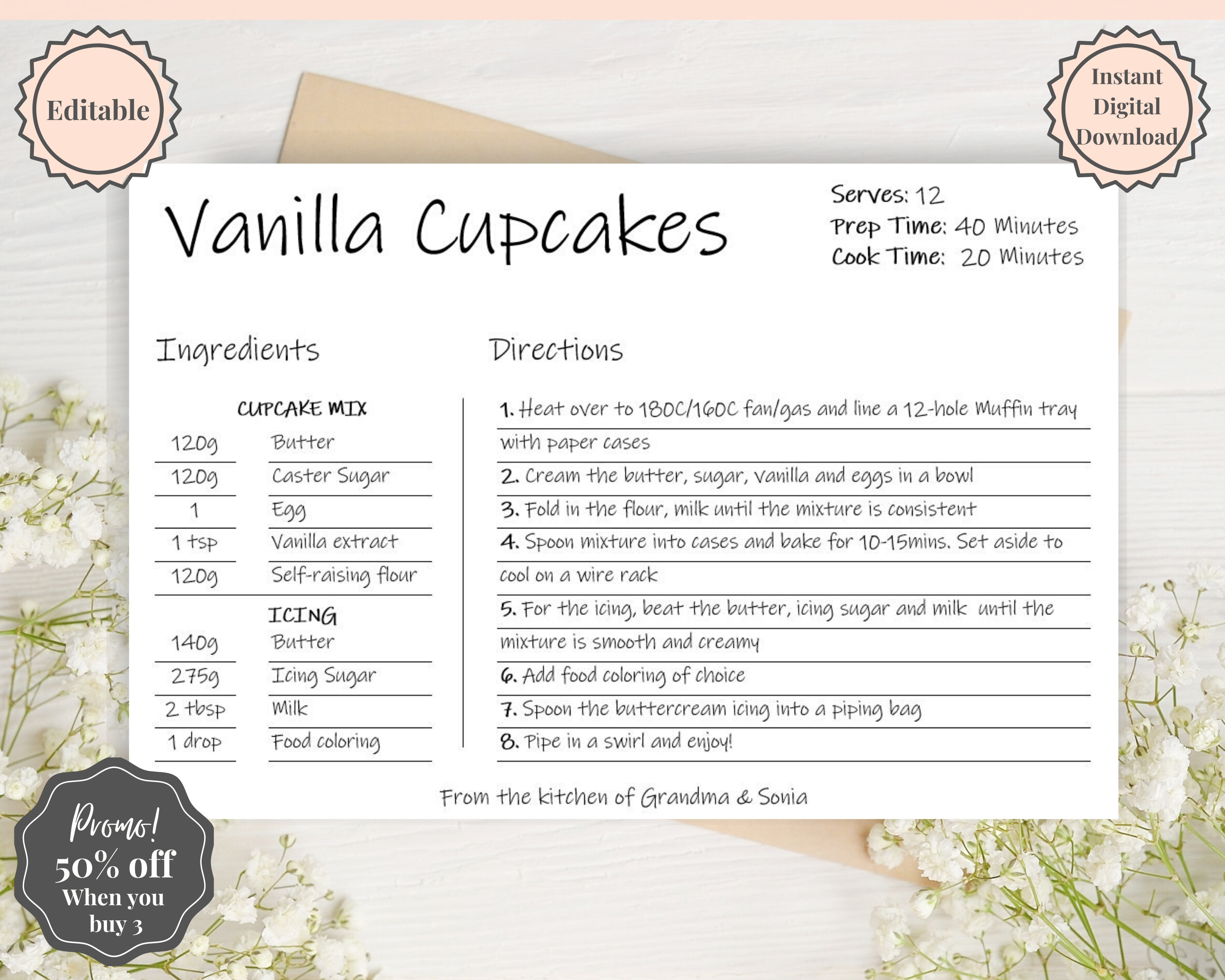 Recipe Card Template EDITABLE Recipe Template Recipe Cards - Etsy UK
