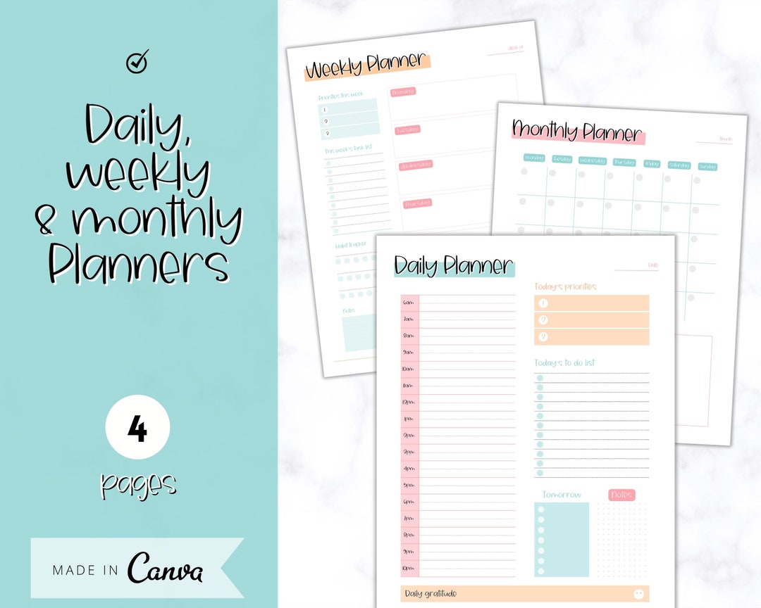 Minimalist Daily Planner, Weekly Planner, Monthly Planner Printable ...