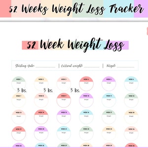 52 weken gewichtsverlies tracker, 12 maanden uitdaging, gewichtsverlies dagboek, fitness planner afdrukbaar, gewichtsverlies grafiek, ponden verloren tracker, jaar